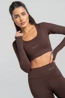Cropped Manga Longa Fitness Feminino - Fondue