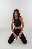 Conjunto Feminino Fitness Top Nadador e Calças - Preto