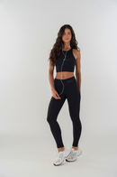 Conjunto Feminino Fitness Top Nadador e Calças - Preto