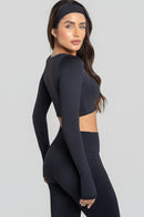 Cropped Manga Longa Fitness Feminino - Preto