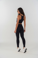 Conjunto Feminino Fitness Top Nadador e Calças - Preto