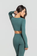 Cropped Manga Longa Fitness Feminino - Musgo