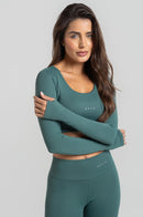 Cropped Manga Longa Fitness Feminino - Musgo