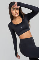 Cropped Manga Longa Fitness Feminino - Preto