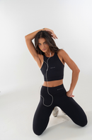 Conjunto Feminino Fitness Top Nadador e Calças - Preto