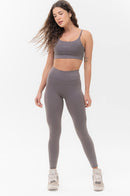 Conjunto Feminino Fitness Básico Calças e Top - Aço