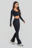 Cropped Manga Longa Fitness Feminino - Preto