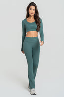 Cropped Manga Longa Fitness Feminino - Musgo