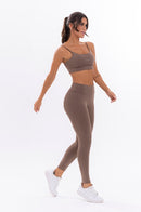 Conjunto Feminino Fitness Básico Calças e Top - Coffe