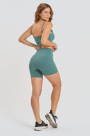 Conjunto Feminino Fitness Básico Shorts e Top - Musgo