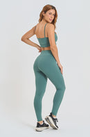 Conjunto Feminino Fitness Básico Top e Calças - Musgo