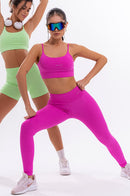 Conjunto Feminino Fitness Básico Calças e Top - Pink Fluor
