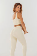 Conjunto Feminino Fitness Top e Calças - Off-White