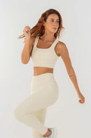 Conjunto Feminino Fitness Top e Calças - Off-White