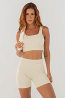 Conjunto Feminino Fitness Top e Shorts - Off-White