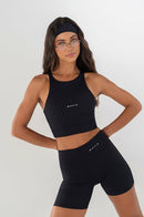 Conjunto Feminino Fitness Top Nadador e Calças - Preto